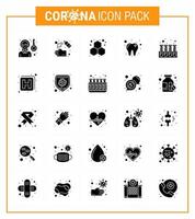 Covid19 icon set for infographic 25 Solid Glyph pack such as blood dental soap care laboratory viral coronavirus 2019nov disease Vector Design Elements