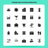 sólido 25 conjunto de iconos de turismo y recreación al aire libre diseño de estilo de glifo vectorial conjunto de iconos negros diseño de ideas de negocios web y móviles ilustración vectorial vector