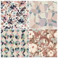 Vector abstract flower illustration seamless repeat pattern 4 designs set