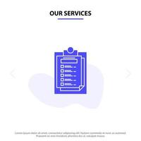 Our Services Card Presentation Report File Solid Glyph Icon Web card Template vector