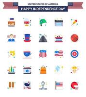 USA Independence Day Flat Set of 25 USA Pictograms of religion film game movies star Editable USA Day Vector Design Elements