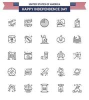 Stock Vector Icon Pack of American Day 25 Line Signs and Symbols for american drink usa cola chat bubble Editable USA Day Vector Design Elements