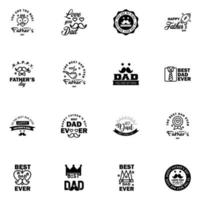 16 conjunto negro de vector feliz día del padre tipografía iconos vintage letras para tarjetas de felicitación pancartas diseño de camiseta elementos de diseño vectorial editables del día del padre