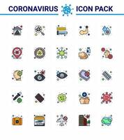 covid19 protección coronavirus pendamic 25 conjunto de iconos de línea llena de color plano, como la construcción del cuerpo mano lupa brazo virus coronavirus viral 2019nov enfermedad vector elementos de diseño