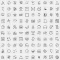 100 Universal Black Line Icons on White Background vector