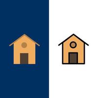 iconos de construcción de casas planas y llenas de línea conjunto de iconos vector fondo azul