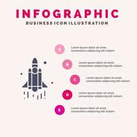 Launch Rocket Space Technology Solid Icon Infographics 5 Steps Presentation Background vector