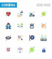 corona virus prevention covid19 tips to avoid injury 16 Flat Color icon for presentation building patogen bubble particle transport viral coronavirus 2019nov disease Vector Design Elements