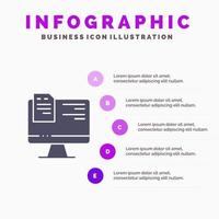 computadora archivo educación en línea sólido icono infografía 5 pasos presentación antecedentes vector