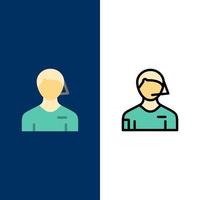 Arbiter Football Judge Linesman Referee  Icons Flat and Line Filled Icon Set Vector Blue Background