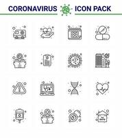 Coronavirus Awareness icon 16 Line icons icon included disease tablet calendar pill drug viral coronavirus 2019nov disease Vector Design Elements