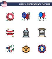 Editable Vector Line Pack of USA Day 9 Simple Flat Filled Lines of american scroll frankfurter irish green Editable USA Day Vector Design Elements