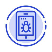 Mobile Security Bug Blue Dotted Line Line Icon vector