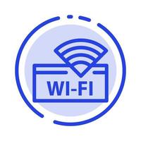 dispositivo de servicio wifi del hotel icono de línea de línea punteada azul vector