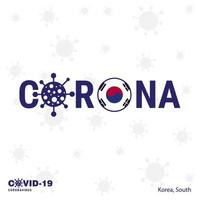 corea del sur coronavirus tipografía covid19 bandera del país quédese en casa manténgase saludable cuide su propia salud vector