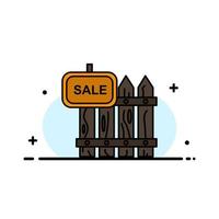 Fence Wood Realty Sale Garden House  Business Flat Line Filled Icon Vector Banner Template