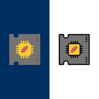 Cpu Microchip Processor Processor Chip  Icons Flat and Line Filled Icon Set Vector Blue Background