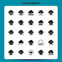 conjunto de iconos de tecnología de nube sólida 25 diseño de estilo de glifo vectorial conjunto de iconos negros diseño de ideas de negocios web y móvil ilustración vectorial vector