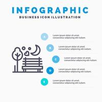 icono de línea de parque romántico de romance de luna nocturna con fondo de infografía de presentación de 5 pasos vector