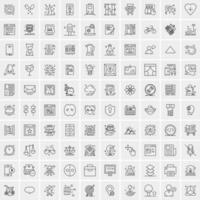 100 Universal Black Line Icons on White Background vector