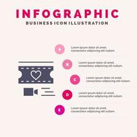 Film Heart Love Wedding Solid Icon Infographics 5 Steps Presentation Background vector