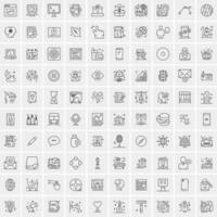 100 Universal Black Line Icons on White Background vector