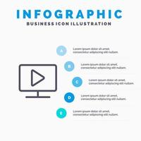 Monitor Computer Video Play Line icon with 5 steps presentation infographics Background vector