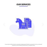 Our Services Strategy Advantage Business Chess Finance Tactic Solid Glyph Icon Web card Template vector