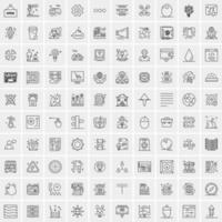 100 Universal Black Line Icons on White Background vector