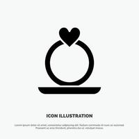 Ring Heart Proposal Solid Black Glyph Icon vector