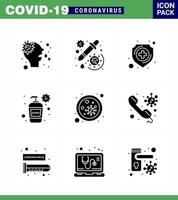 9 glifo sólido paquete de iconos de epidemia de coronavirus negro chupar como bacteria jabón virus crema escudo coronavirus viral 2019nov enfermedad vector elementos de diseño