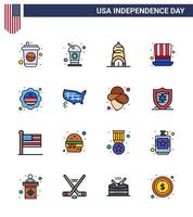 Set of 16 USA Day Icons American Symbols Independence Day Signs for united map hat badge flag Editable USA Day Vector Design Elements