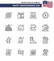 Big Pack of 16 USA Happy Independence Day USA Vector Lines and Editable Symbols of house place hat maony american Editable USA Day Vector Design Elements