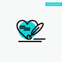 pluma amor corazón boda turquesa resaltar círculo punto vector icono