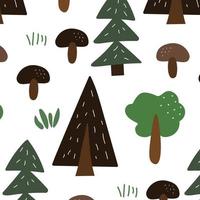 doodle bosque árboles de navidad patrón sin costuras para niños textura textil y envoltura. vector