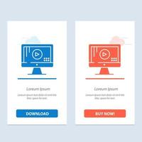 monitor de computadora reproducir música azul y rojo descargar y comprar ahora plantilla de tarjeta de widget web vector