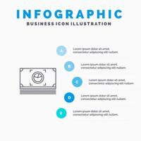 icono de línea de dólar en efectivo de paquete de dinero con fondo de infografía de presentación de 5 pasos vector