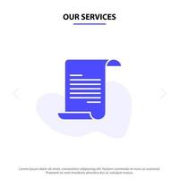 Our Services File Text Greece Solid Glyph Icon Web card Template vector