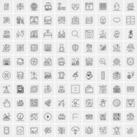 100 Universal Black Line Icons on White Background vector