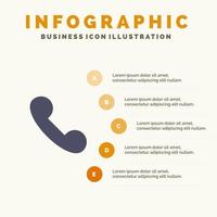 Call Incoming Telephone Solid Icon Infographics 5 Steps Presentation Background vector