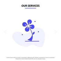 nuestros servicios flora floral flor naturaleza primavera sólido glifo icono plantilla de tarjeta web vector
