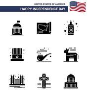 Stock Vector Icon Pack of American Day 9 Line Signs and Symbols for smoke usa usa hat american Editable USA Day Vector Design Elements