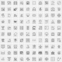 100 Universal Black Line Icons on White Background vector