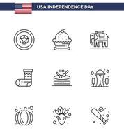 Set of 9 USA Day Icons American Symbols Independence Day Signs for instrument gift thanksgiving festivity celebration Editable USA Day Vector Design Elements