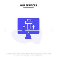 Our Services Monitor Screen Easter Egg Solid Glyph Icon Web card Template vector