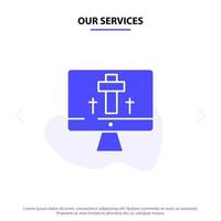 Our Services Monitor Screen Easter Egg Solid Glyph Icon Web card Template vector