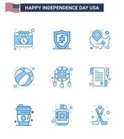 Set of 9 USA Day Icons American Symbols Independence Day Signs for decoration usa states football american Editable USA Day Vector Design Elements