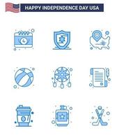 conjunto de 9 iconos del día de estados unidos símbolos americanos signos del día de la independencia para la decoración elementos de diseño vectorial del día de estados unidos de fútbol americano editable vector