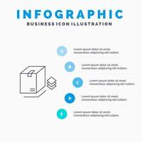 icono de línea de paquete de embalaje sorpresa de caja con fondo de infografía de presentación de 5 pasos vector