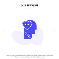 Our Services Feelings Love Mind Head Solid Glyph Icon Web card Template vector
